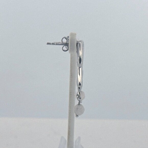 Estate Sterling Silver 925 Abstract Zig Zag Earrings with Dangle White Beads - Picture 2 of 8